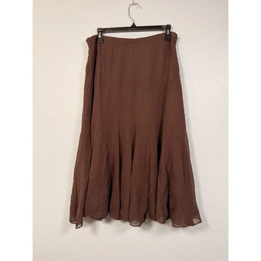 Jones New York Collection Women’s 10 100% Silk Brown Midi Skirt Flowy Boho